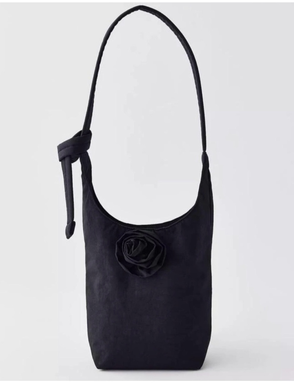 BAGGU Black Shoulder Bag with Rosette Accent